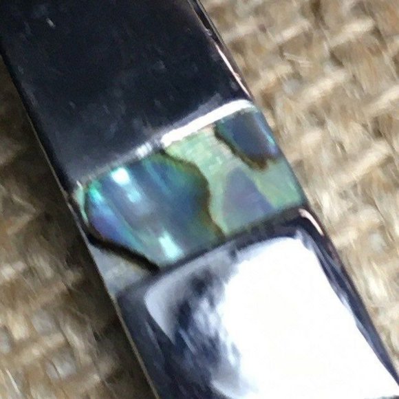 MOP Open Bangle Bracelet As Is Turquoise Blue Green Silver Beach Retro Boho - Picture 2 of 6